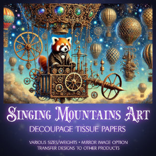 Red Panda Whimsical Steampunk Adventure Decoupage Tissuepapier