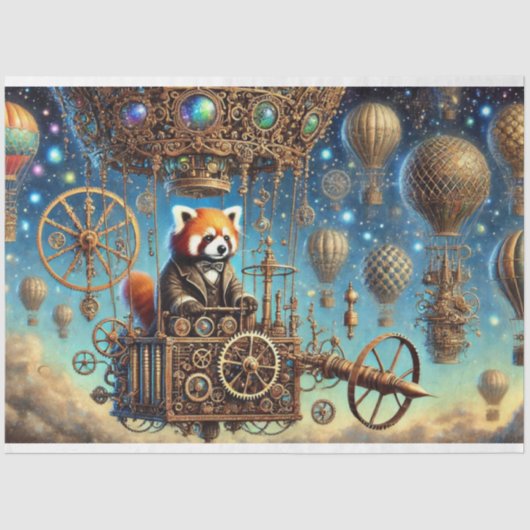 Red Panda Whimsical Steampunk Adventure Decoupage Tissuepapier (Voorkant)