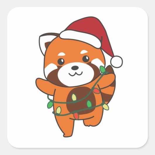 Red Panda Winter Animals Red Pandas Squa Vierkante Sticker (Voorkant)