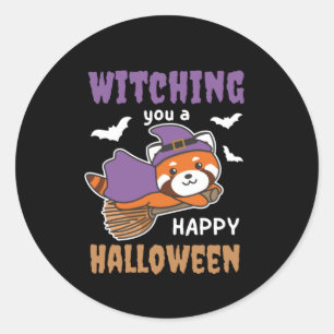Red Panda Witch die je een Happy Halloween aan het Ronde Sticker