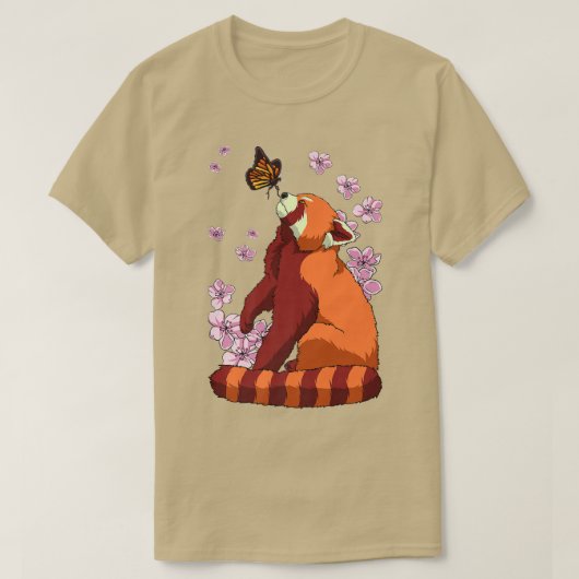 Red Panda With Butterfly Japan Sakura Cherry Bl T-shirt (Design voorkant)