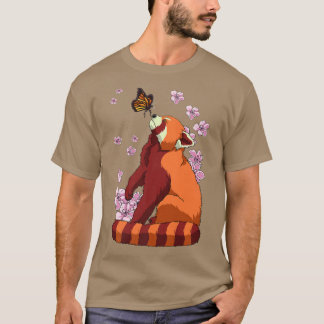 Red Panda With Butterfly Japan Sakura Cherry Bl T-shirt