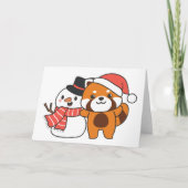 Red Panda With Snowman In Winter For Christmas Hol Feestdagen Kaart (Voorkant)