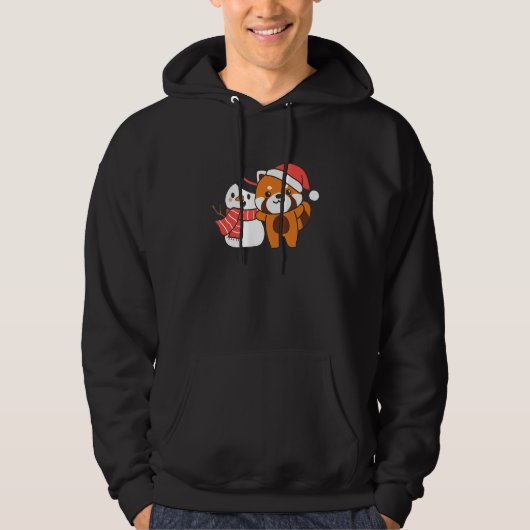 Red Panda With Snowman In Winter For Christmas Hoodie (Voorkant)