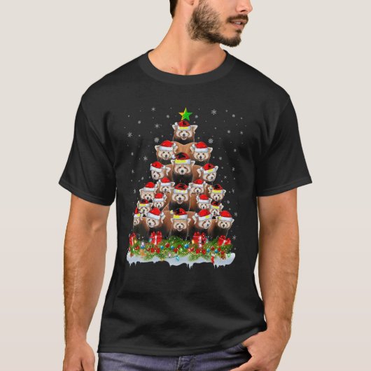 Red Panda Xmas verlicht Santa Red Panda Kerstmis T-shirt (Voorkant)