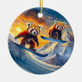 Red Pandas Snowboarden ontwerp van Rich AMeN Gill Keramisch Ornament