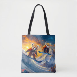 Red Pandas Snowboarden ontwerp van Rich AMeN Gill Tote Bag