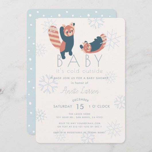 Red Pandas Snowflakes Baby shower Uitnodiging (Voorkant / Achterkant)