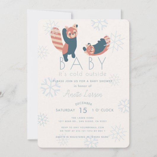 Red Pandas Snowflakes Baby shower Uitnodiging (Voorkant)