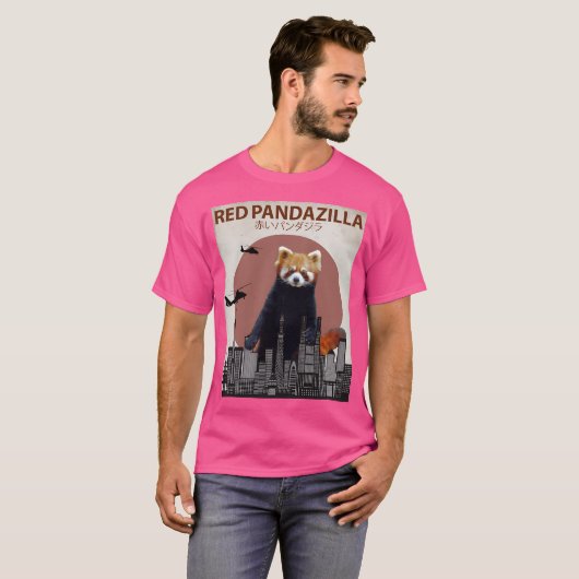 Red Pandazilla Red Panda Giant Monster Parody T-shirt (Voorkant volledig)