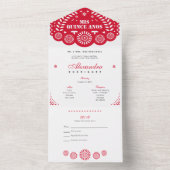 Red Papel Picado Mis Quince Años All In One Uitnodiging (Binnen)