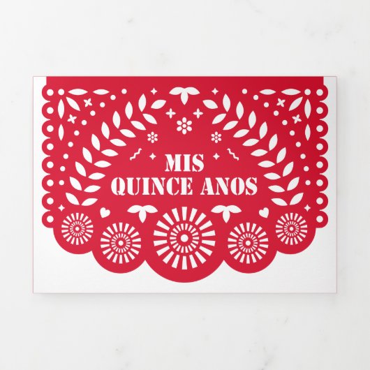 Red Papel Picado Mis Quince Años Drieluik Uitnodiging (Cover)