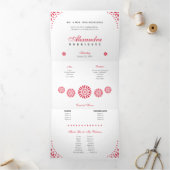 Red Papel Picado Mis Quince Años Drieluik Uitnodiging (Binnen)