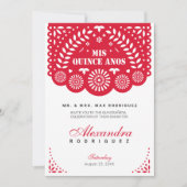 Red Papel Picado Mis Quince Años Kaart (Voorkant)