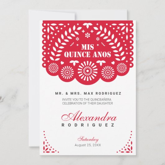 Red Papel Picado Mis Quince Años Kaart (Voorkant)