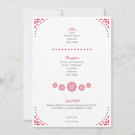 Red Papel Picado Mis Quince Años Kaart (Achterkant)