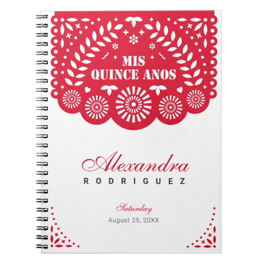 Red Papel Picado Mis Quince Años Notitieboek (Voorkant)
