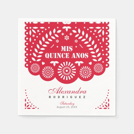 Red Papel Picado Mis Quince Años Servet (Voorkant)