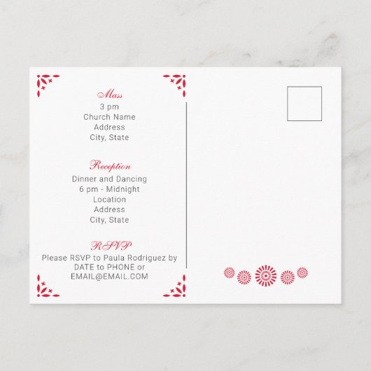 Red Papel Picado Mis Quince Años Uitnodiging Briefkaart (Achterkant)