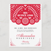 Red Papel Picado Mis Quince Años Uitnodiging Briefkaart (Voorkant)