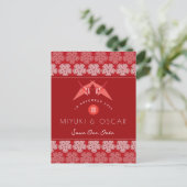Red Paper Crane Sakura Asian Wedding Save the Date Aankondigingskaart (Staand voorkant)