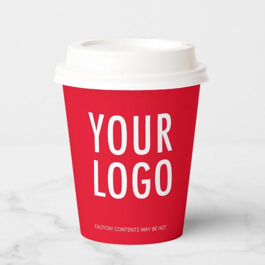 Red Paper Cups with Lids Custom Business Logo 8 oz Papieren Bekers (Voorkant)