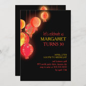 Red Paper Lantern 30th Birthday Party Kaart (Voorkant / Achterkant)