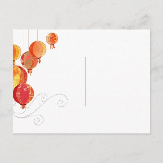 Red Paper Lantern Paars Weddenschap Save the Date Aankondigingskaart (Achterkant)