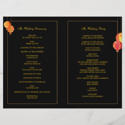 Red Paper Lantern Wedding Bi Fold Program (Achterkant)