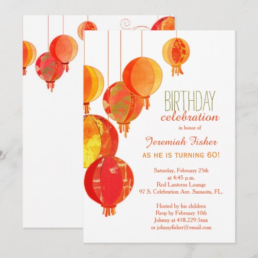 Red Paper Lanterns 60ste verjaardag Kaart (Voorkant / Achterkant)