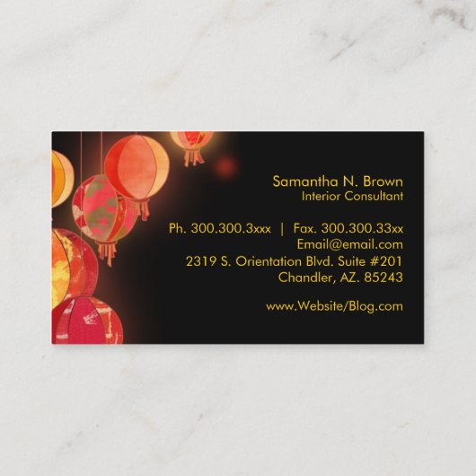 Red Paper Lanterns Interieurontwerp Visitekaartje (Achterkant)