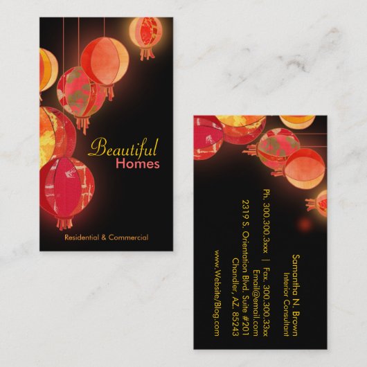 Red Paper Lanterns Interieurontwerp Visitekaartje (Voorkant / Achterkant)