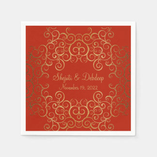 Red Paper Napkins with Elegant Swirls Servet
