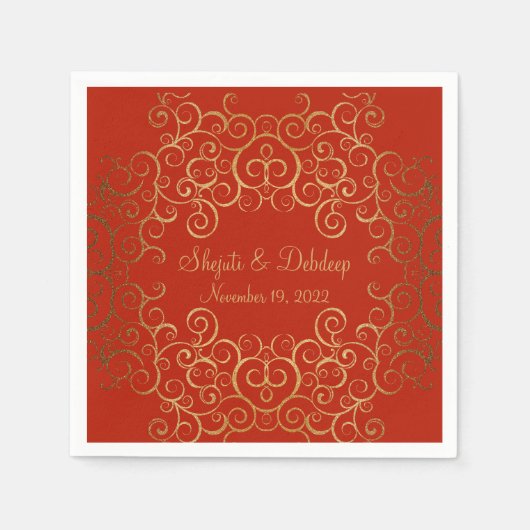 Red Paper Napkins with Elegant Swirls Servet (Voorkant)