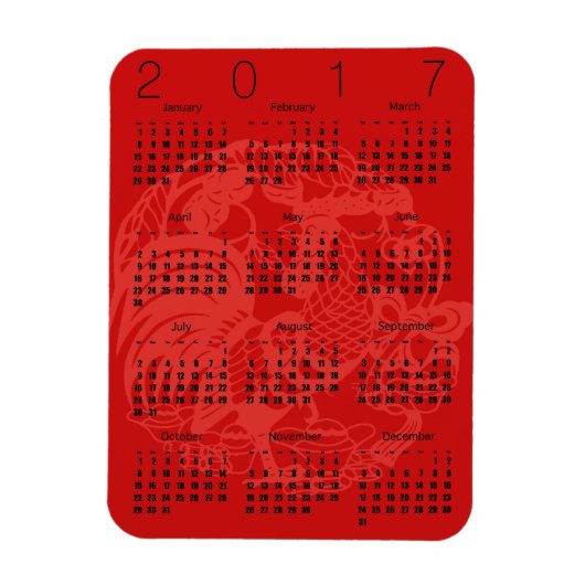 Red Papercut Rooster Calendar 2017 Magnet Magneet (Verticaal)