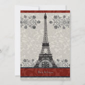 Red Paris Damask Eiffel Tower Wedding Invite Kaart (Achterkant)