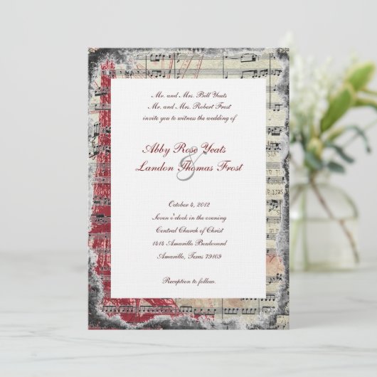 Red Paris Music Wedding Invitations Kaart (Staand voorkant)