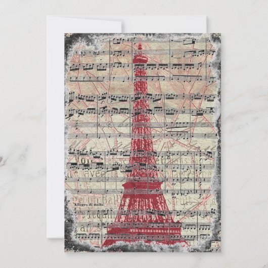 Red Paris Music Wedding Invitations Kaart (Achterkant)
