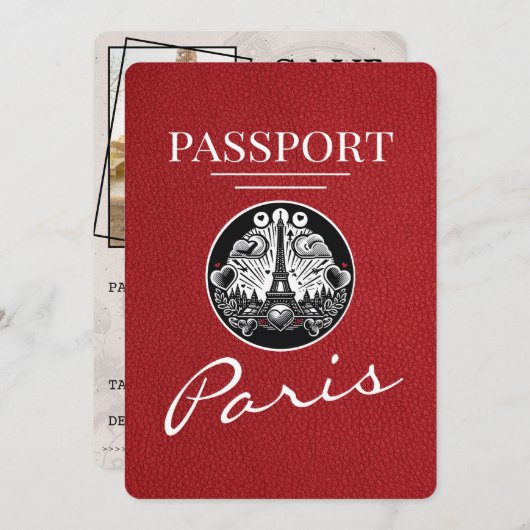 Red Paris Passport Bewaar de datum Save The Date (Voorkant / Achterkant)