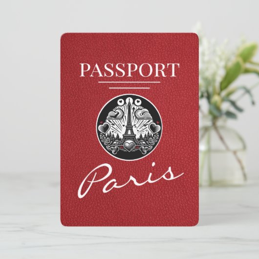 Red Paris Passport Bewaar de datum Save The Date (Staand voorkant)
