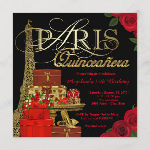 Red Paris Quinceanera Kaart