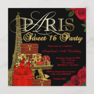 Red Paris Sweet 16 Party Kaart