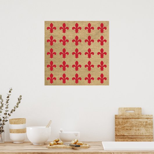 Red Parisian Moods Fleur de Lys Pattern Poster (Keuken)