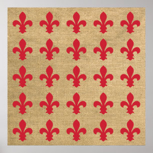 Red Parisian Moods Fleur de Lys Pattern Poster