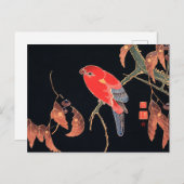 Red Parrot aan de tak van een boom van Ito Jakuchu Briefkaart (Voorkant / Achterkant)