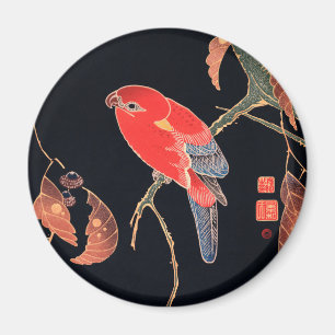 Red Parrot aan de tak van een boom van Ito Jakuchu Magneet