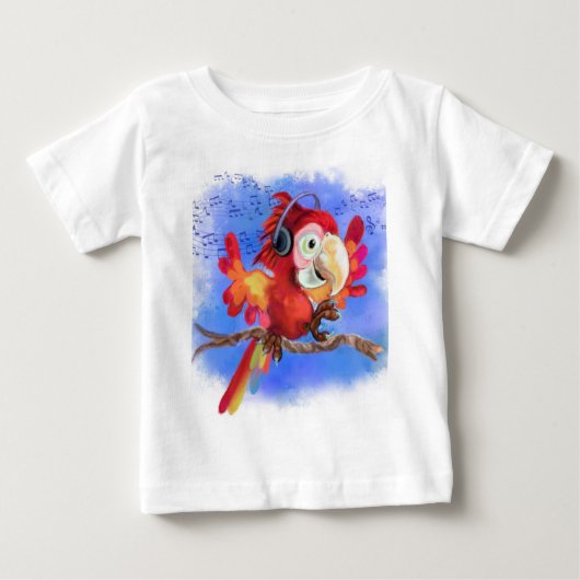 Red Parrot Baby T-Shirt Fun Music Dancer (Voorkant)