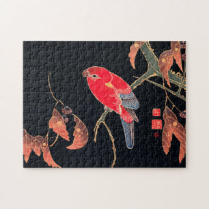 Red Parrot  Bird Japans Woodblock Print Legpuzzel