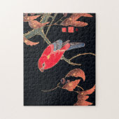 Red Parrot  Bird Japans Woodblock Print Legpuzzel (Verticaal)