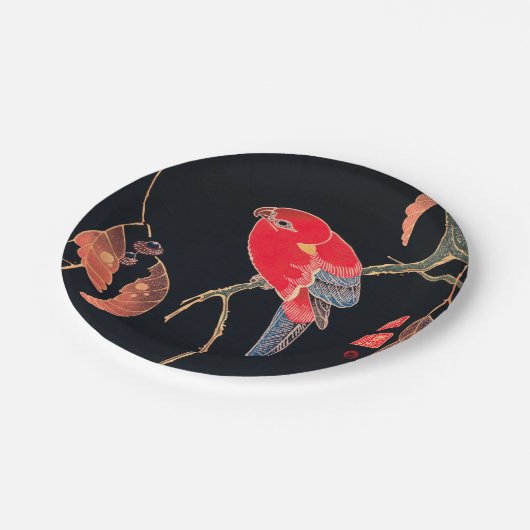 Red Parrot  Bird Japans Woodblock Print Papieren Bordje (Gekanteld)